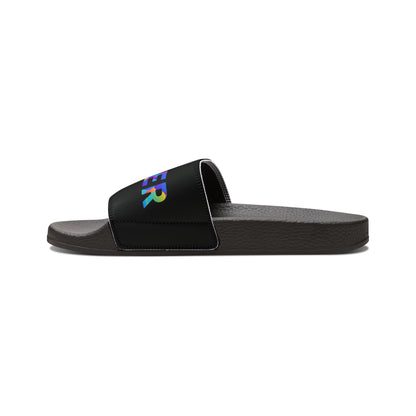 WOMEN'S SIZES - “Dancer” Colorful Text – Dance-Inspired Custom Slides with Removable Straps | Women’s Sandal Slides
