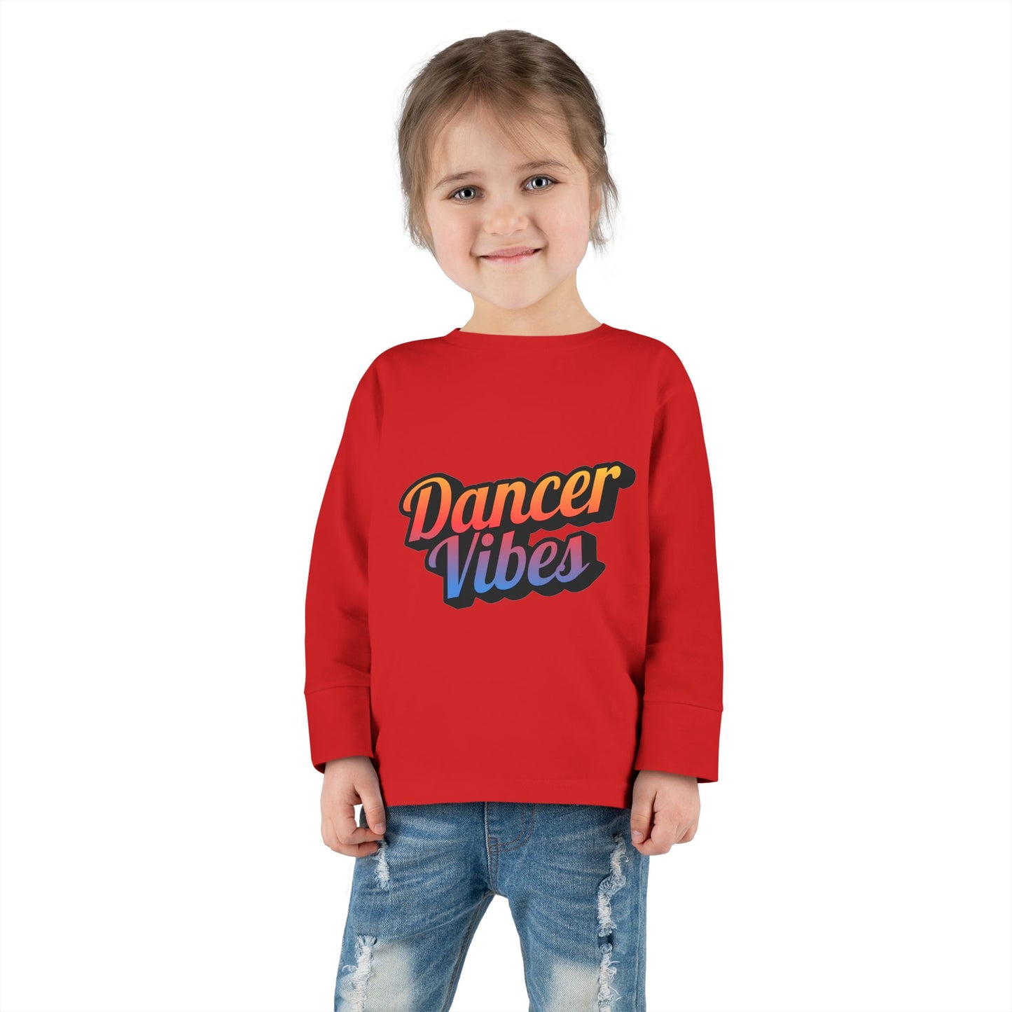 "Dancer Vibes" Toddler Dance T-Shirt – Colorful Text Graphic Long Sleeve Tee for Kids