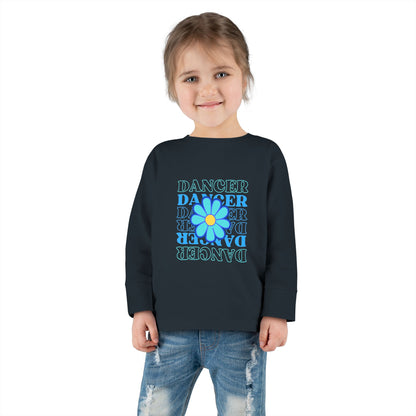 "Dancer" Toddler Long Sleeve Dance T-Shirt – Floral Text Graphic Shirt for Kids