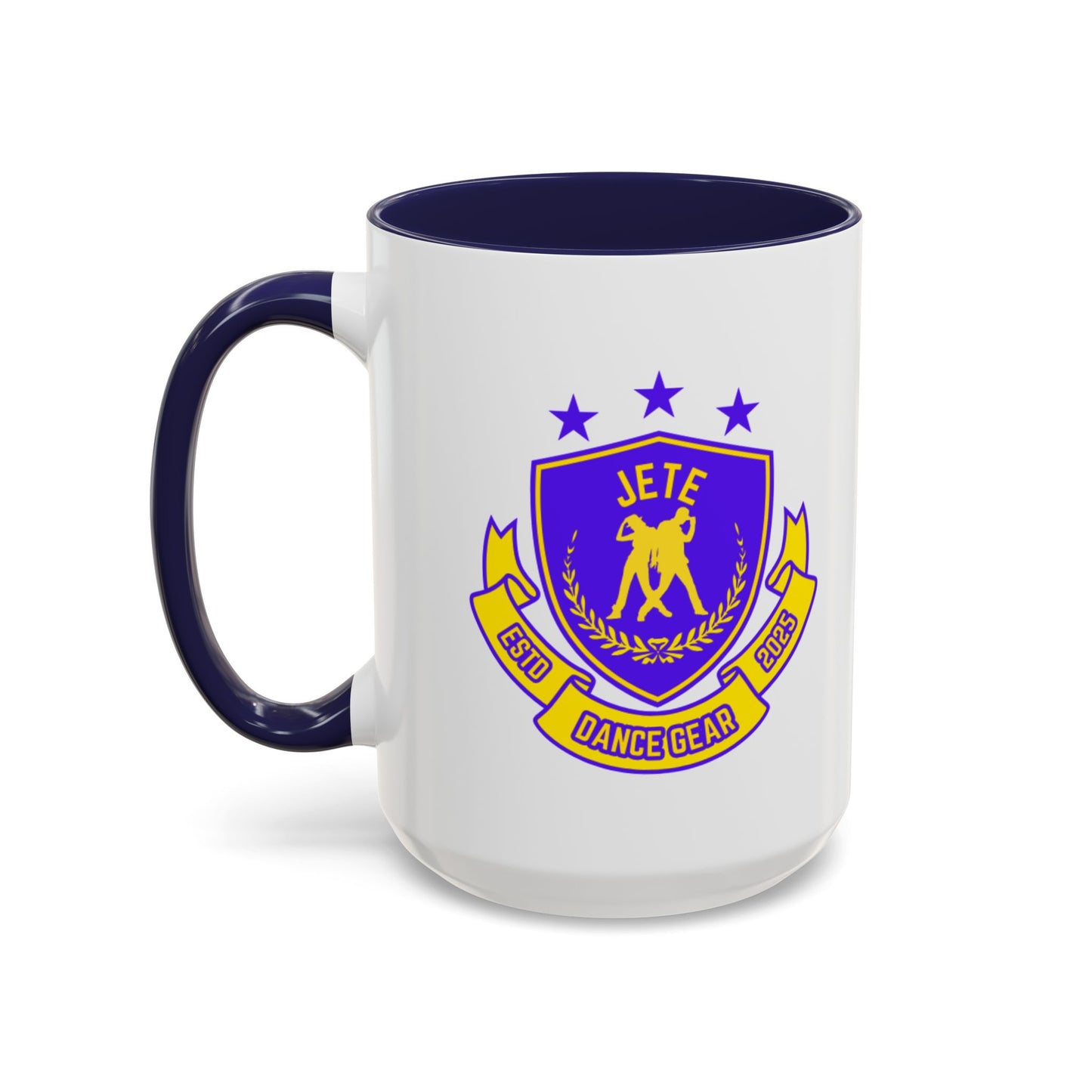 "Jeté Dance Gear Estd 2025" Accent Coffee Mug – Collegiate Style Ceramic Mug for Dancers and Studio Pride