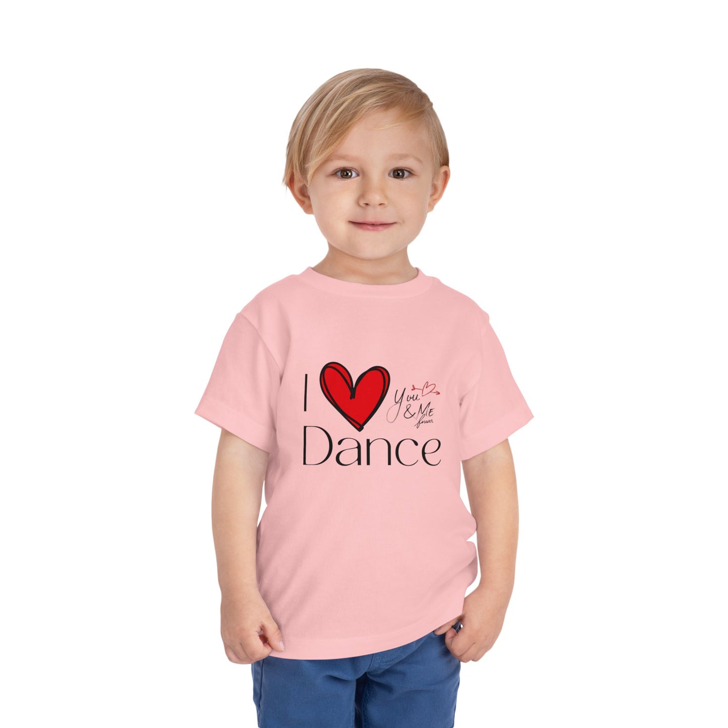 "I Love Dance" Toddler Short Sleeve Tee – Hand-Drawn Heart & Note Graphic Dance Lover T-Shirt