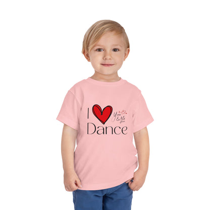 "I Love Dance" Toddler Short Sleeve Tee – Hand-Drawn Heart & Note Graphic Dance Lover T-Shirt