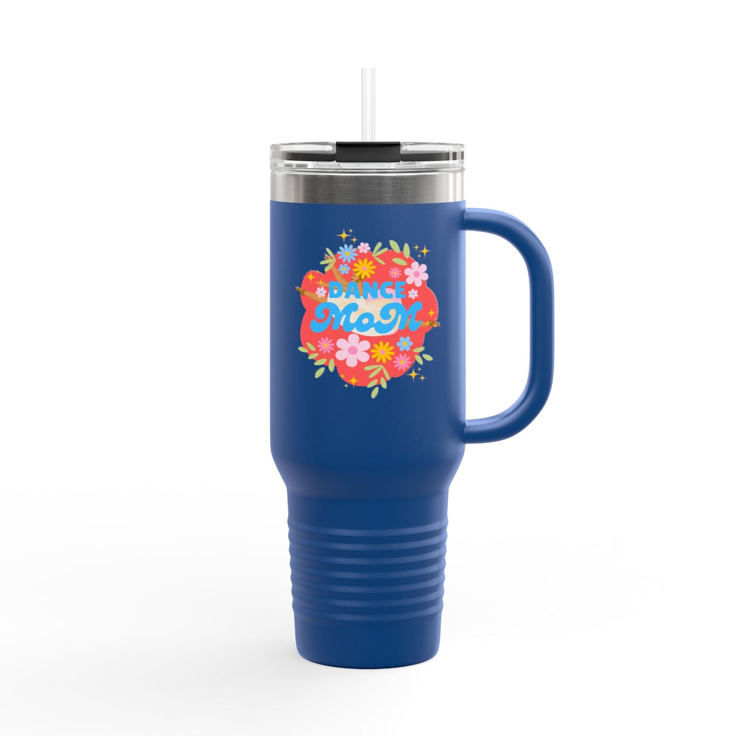 "Dance Mom" 40oz Insulated Travel Mug – Floral Graphic with Costume Designer, Makeup Artist, Chauffeur Text – Funny Dance Mom Gift Tumbler