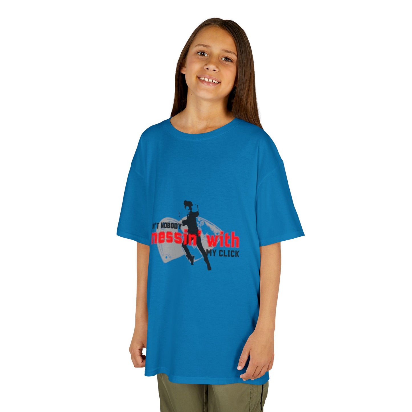 "Ain’t Nobody Messin’ With My Click" – Youth Short Sleeve Dance Tee with Tap Shoes & Tap Dancer Graphic