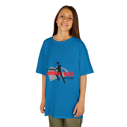 "Ain’t Nobody Messin’ With My Click" – Youth Short Sleeve Dance Tee with Tap Shoes & Tap Dancer Graphic
