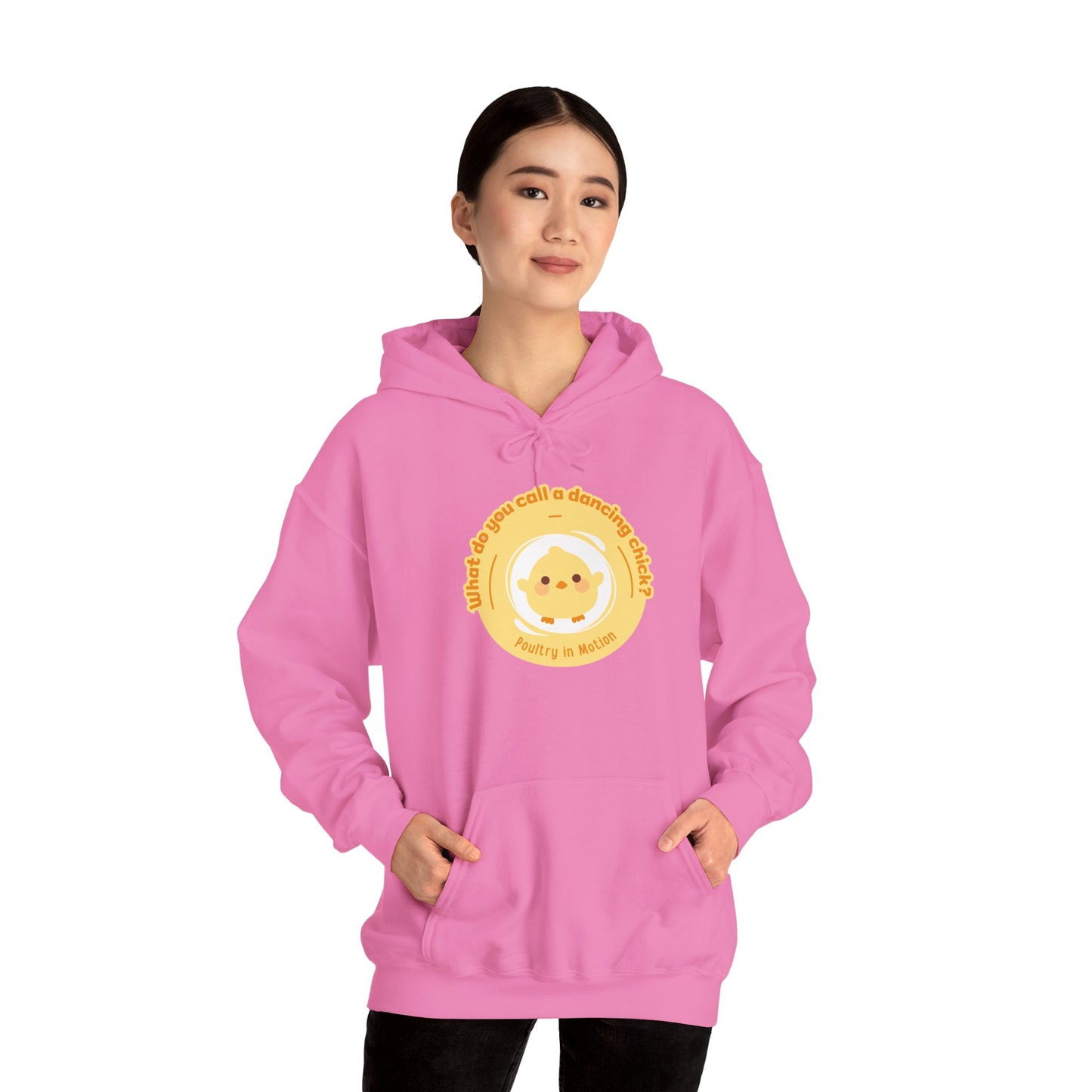 "What do you call a dancing chick? Poultry in Motion" Unisex Dance Hoodie – Funny Dancing Chick Graphic Sweatshirt for Dancers