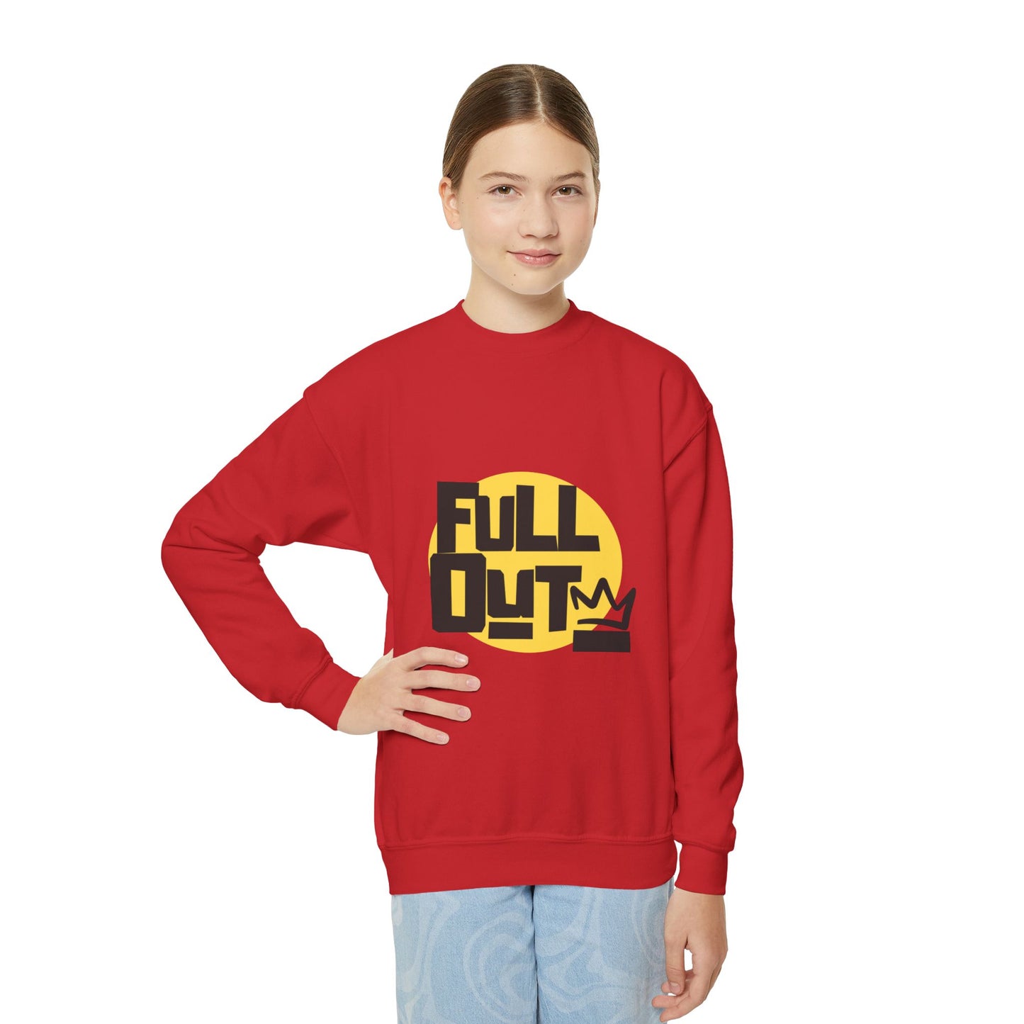 "Full Out" Youth Crewneck Sweatshirt – Bold Streetwear-Inspired Dance Graphic Pullover for Kids and Teens