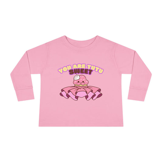 "You Are Tutu Sweet" Toddler Dance T-Shirt – Kawaii Cupcake in Tutu Graphic Long Sleeve Tee for Kids