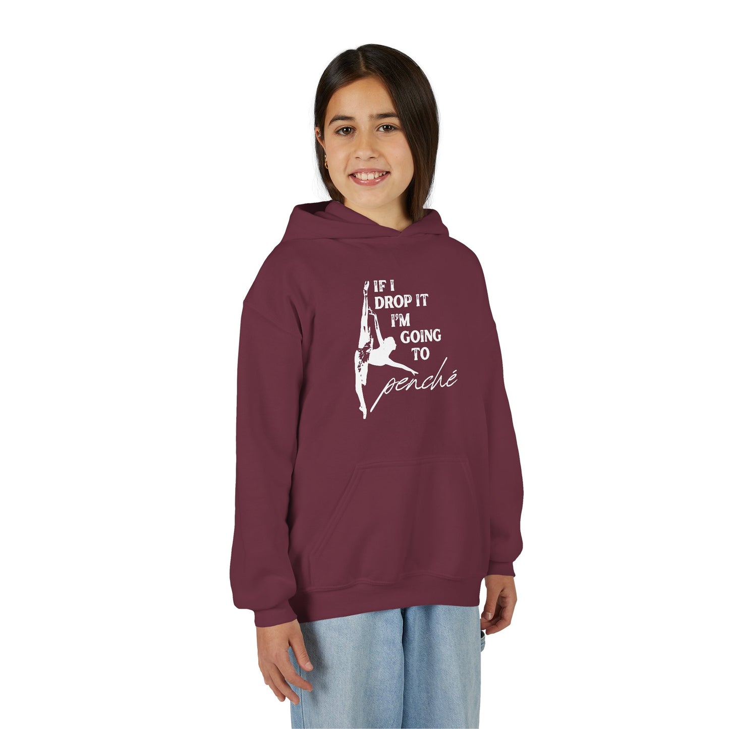 “If I Drop It, I’m Going to Penché” Unisex Youth Hoodie with Ballet Dancer Graphic – Funny Dance Hoodie for Kids & Teens, Personalized with Name or Studio
