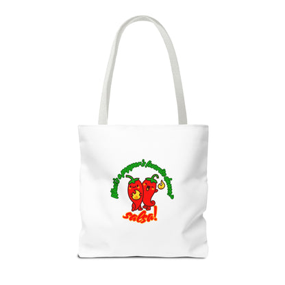 “What’s a Pepper’s Favorite Dance? Salsa!” Salsa Dance Pun Tote Bag – Funny Kawaii Pepper Graphic Canvas Bag for Dancers & Food Lovers