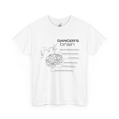 “Dancer’s Brain” Funny Dance Anatomy T-Shirt – Unisex Heavy Cotton Tee with Cute Dancer Brain Diagram and Optional Back Personalization