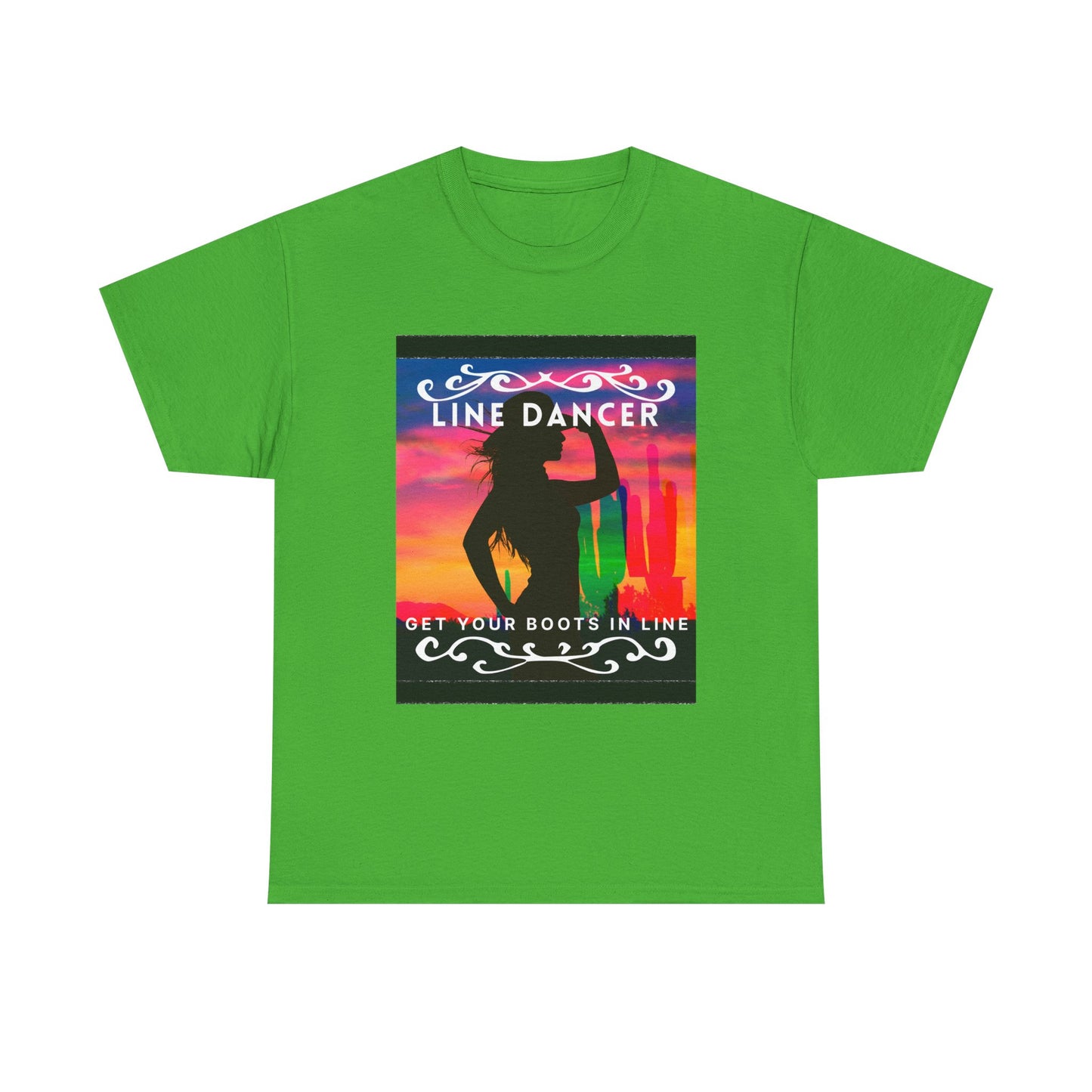 "Line Dancer" Unisex Heavy Cotton T-Shirt – Western Country Dance Graphic Tee – 'Get Your Boots in Line' Cowboy-Inspired Shirt