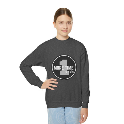 "One More Time Is a Lie" – Bold Dance Quote Youth Crewneck Sweatshirt | Funny Rehearsal Kids Pullover