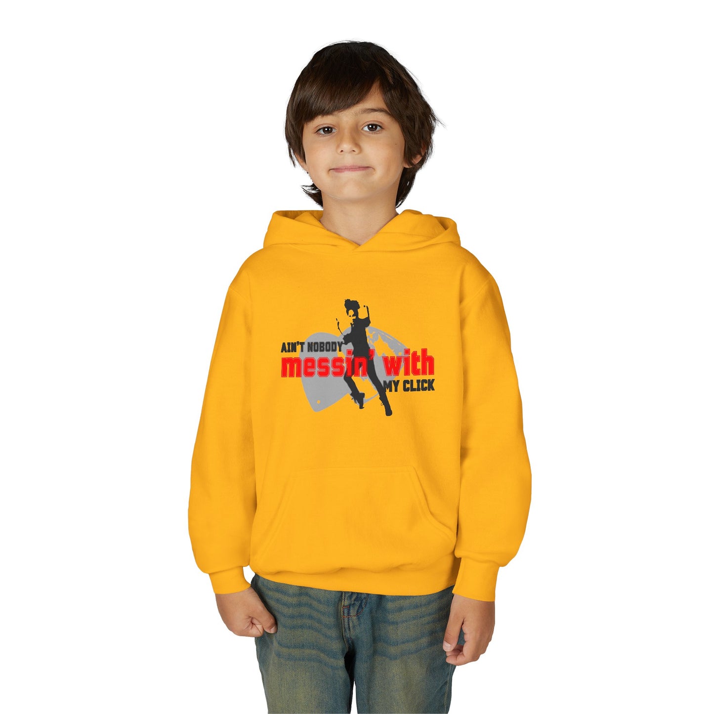 “Ain’t Nobody Messin’ with My Click” Tap Dance Graphic with Tap Shoes & Dancer - Unisex Youth Hoodie – Streetwear Tap Dancing Hoodie for Kids & Young Performers