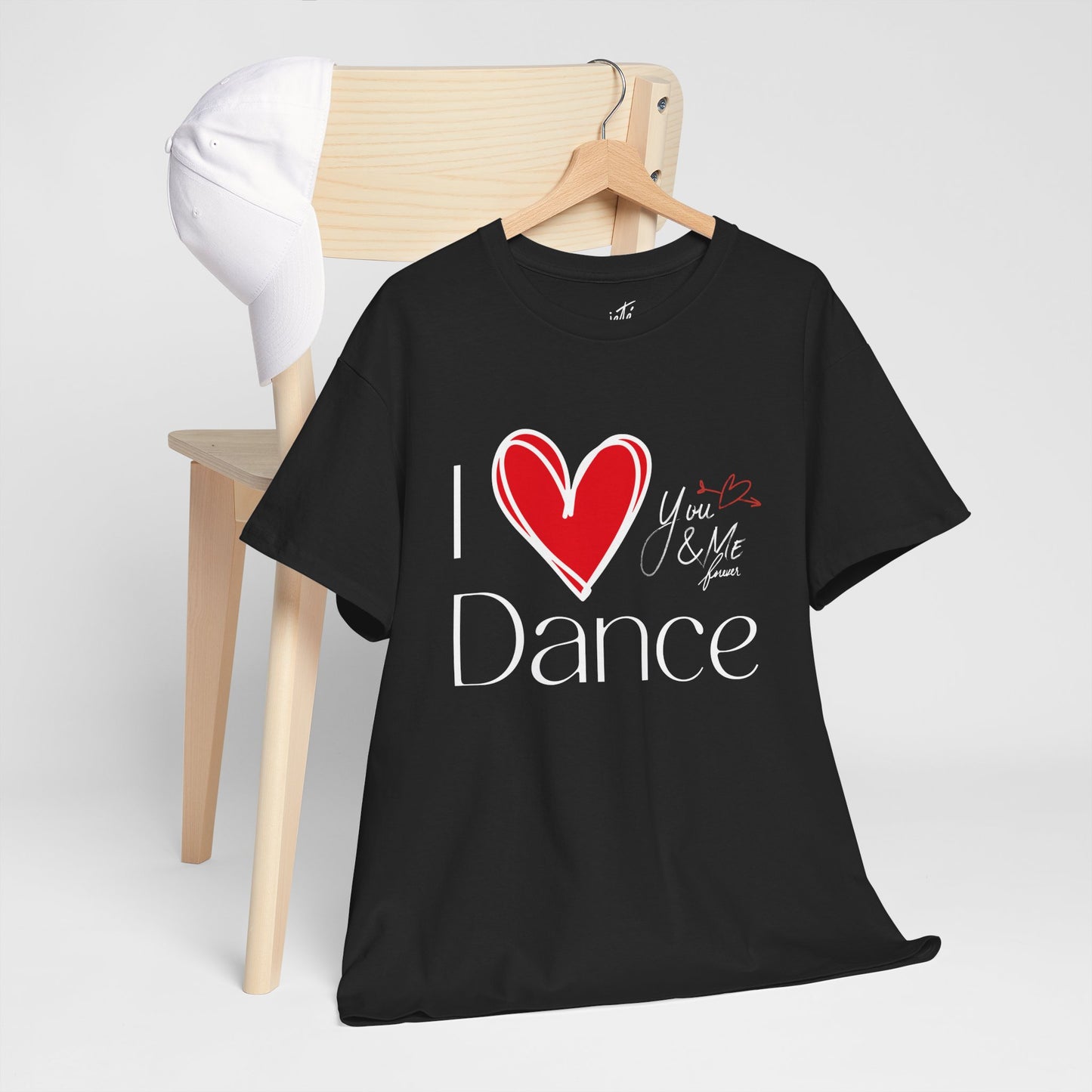 "I Love Dance" Unisex Heavy Cotton Tee – Hand-Drawn Heart & Note Graphic Dance Lover T-Shirt