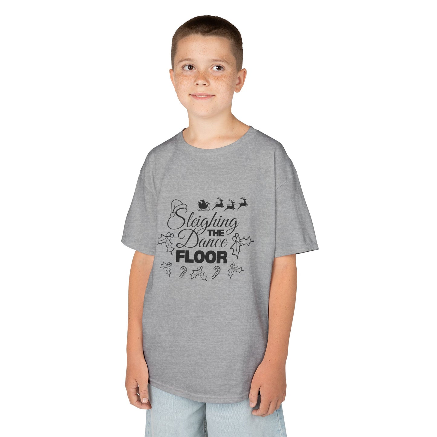 “Sleighing the Dance Floor” YOUTH TEE Short Sleeve with Santa’s Sleigh and Reindeer – Festive Christmas Dance Shirt for Kids and Young Dancers