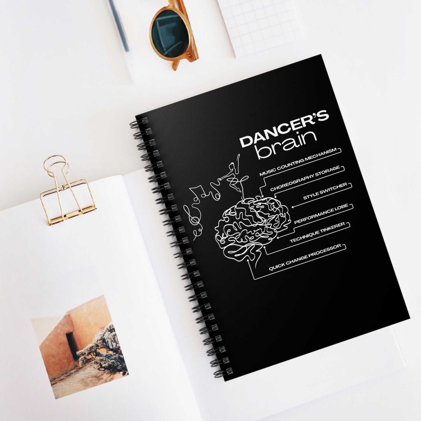 “Dancer’s Brain” Spiral Notebook with Funny Dance Mind Graphic – Cute Ballet & Dance Notebook Personalized with Name or Studio Option