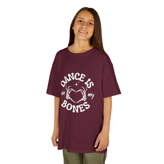 “Dance Is in My Bones” Halloween Dance T-Shirt with Cute Skeleton Heart Graphic - Kids Heavy Cotton™ Tee