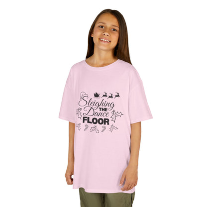 “Sleighing the Dance Floor” YOUTH TEE Short Sleeve with Santa’s Sleigh and Reindeer – Festive Christmas Dance Shirt for Kids and Young Dancers