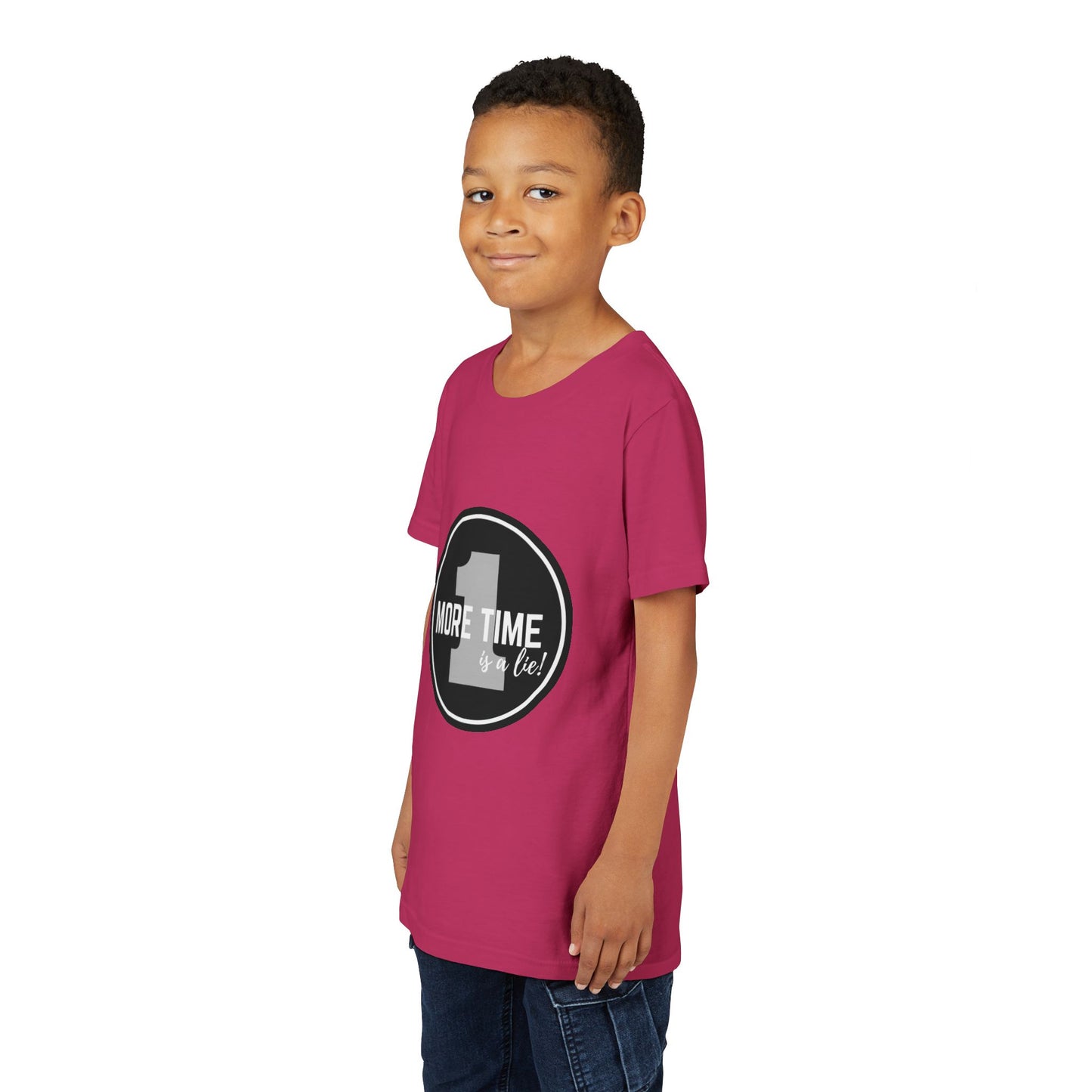 “One More Time is a Lie” Bold Emblem Dancer Graphic T-Shirt for Kids – Funny Dance Rehearsal Shirt - Youth Dance Tee