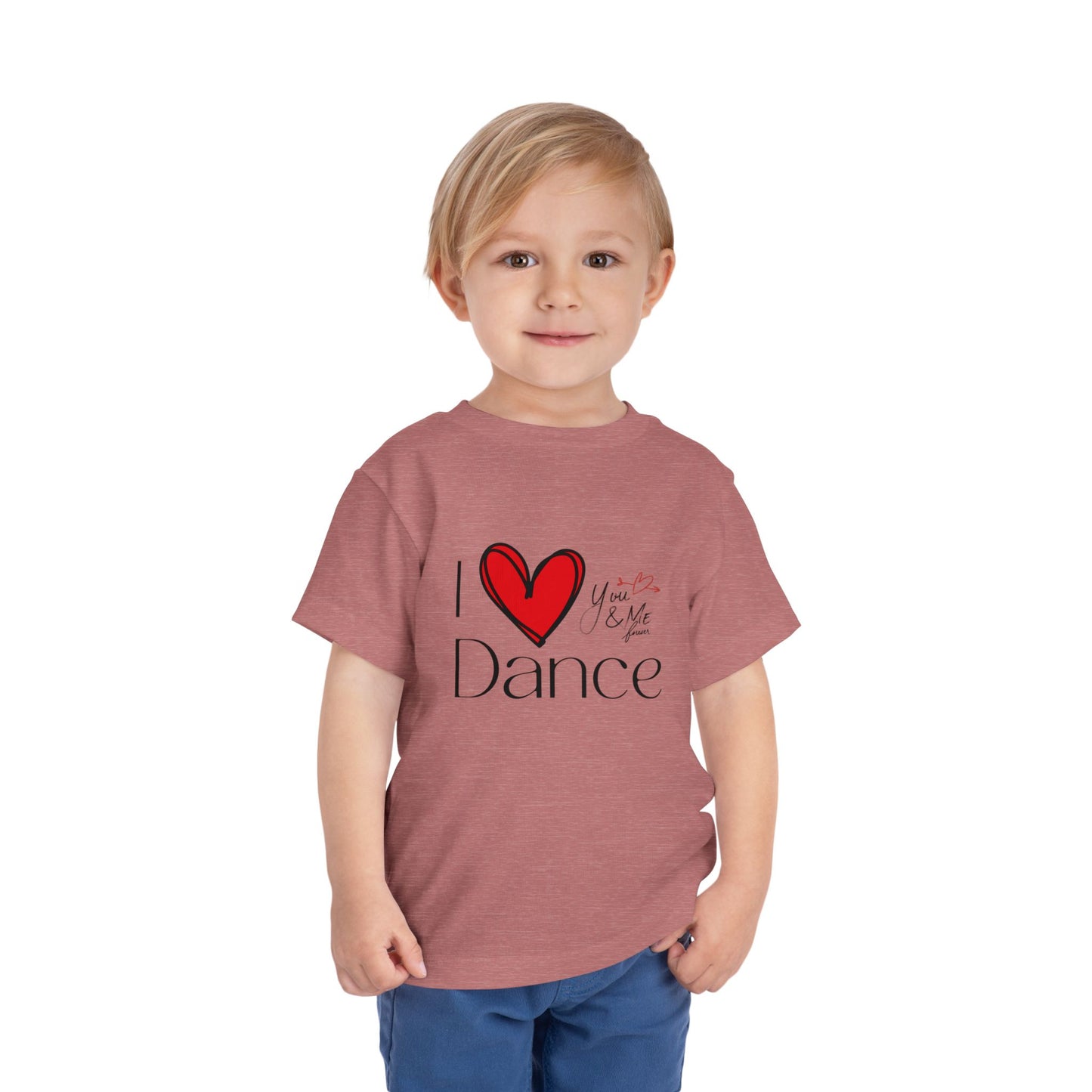 "I Love Dance" Toddler Short Sleeve Tee – Hand-Drawn Heart & Note Graphic Dance Lover T-Shirt