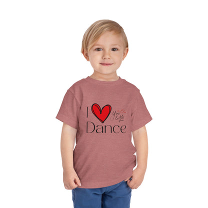 "I Love Dance" Toddler Short Sleeve Tee – Hand-Drawn Heart & Note Graphic Dance Lover T-Shirt