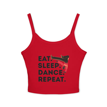 "Eat Sleep Dance Repeat" Women's Spaghetti Strap Dance Tank Top – Bold B-Boy Graphic Streetwear Style