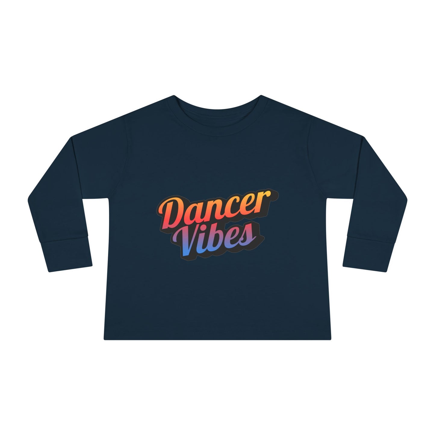 "Dancer Vibes" Toddler Dance T-Shirt – Colorful Text Graphic Long Sleeve Tee for Kids