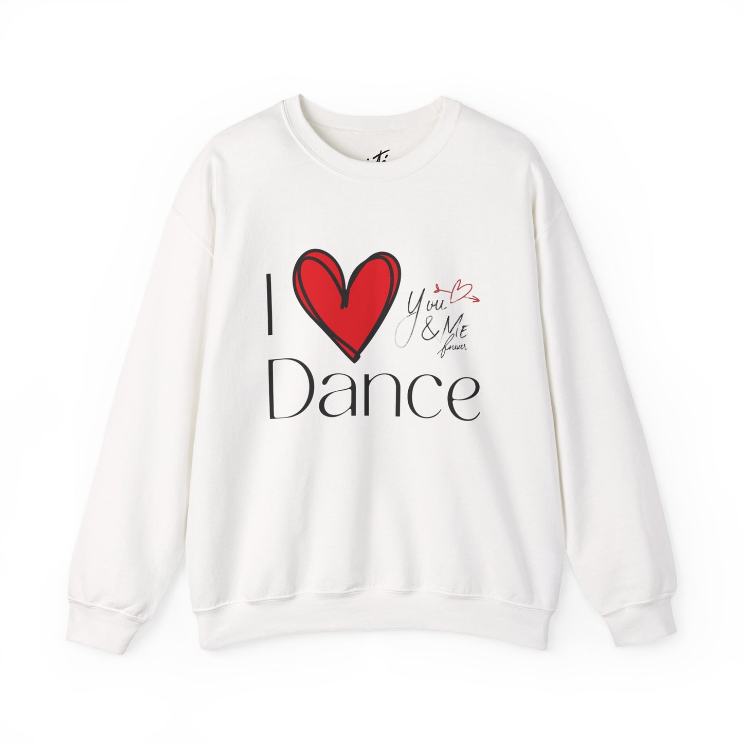 "I Love Dance" Unisex Crewneck Sweatshirt – Hand-Drawn Heart & Note Graphic Dance Lover Pullover