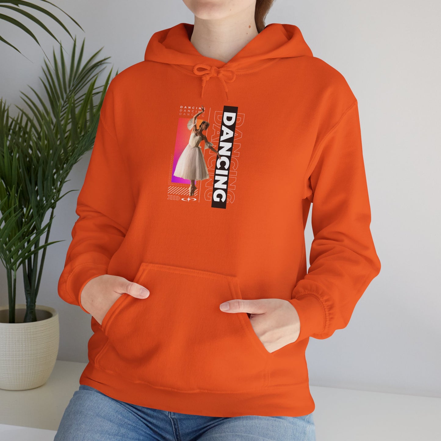 “Dancing” Text with Streetwear-Style Female Dancer Graphic - Unisex Heavy Blend™ Hooded Sweatshirt – Cozy Dance Hoodie for Ballet & Hip-Hop Enthusiasts