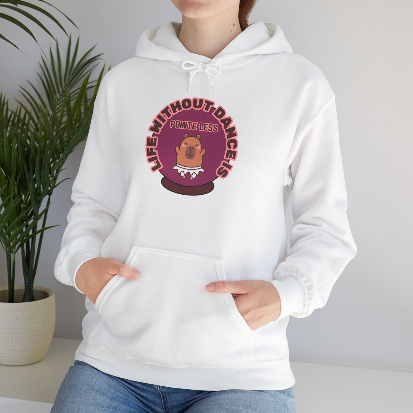 “Life Without Dance is Pointeless" Unisex Heavy Blend Hooded Sweatshirt – Cute Capybara Graphic Hoodie for Adults and Teens