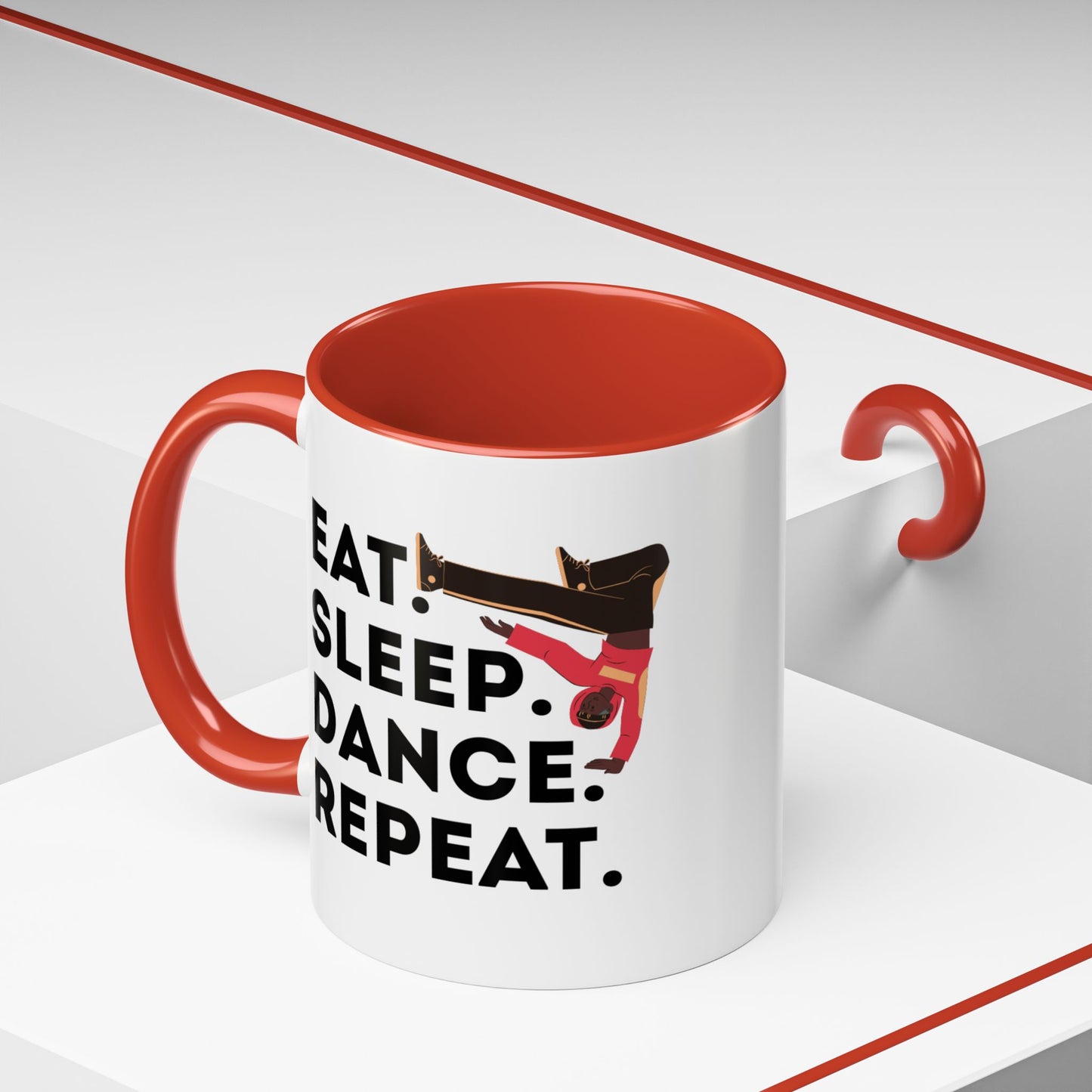 "Eat Sleep Dance Repeat" Accent Coffee Mug – Bold B-Boy Graphic Ceramic Mug for Hip Hop Dancers