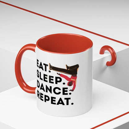 "Eat Sleep Dance Repeat" Accent Coffee Mug – Bold B-Boy Graphic Ceramic Mug for Hip Hop Dancers