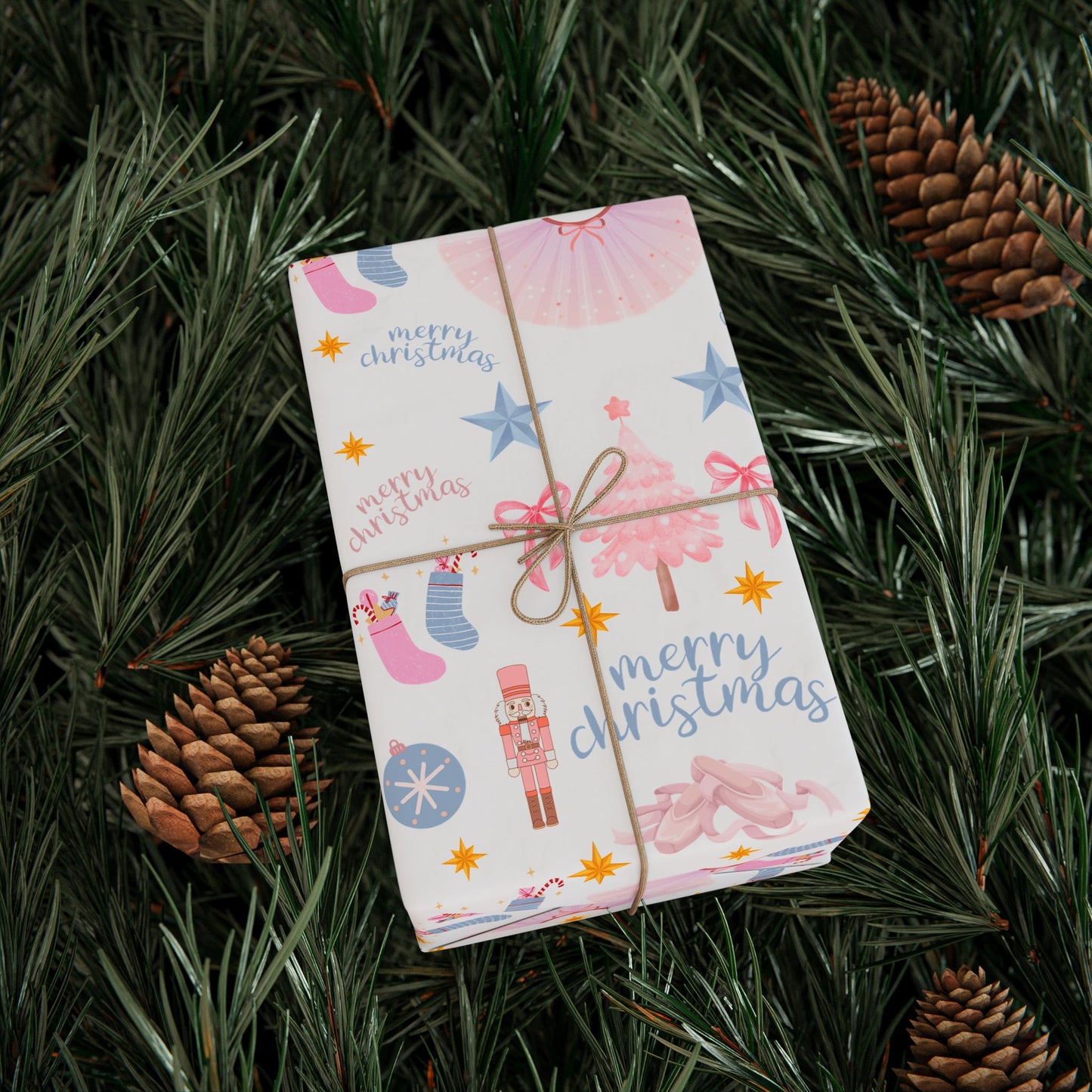“Merry Christmas” Pastel Wrapping Paper – Elegant Holiday Gift Wrap with Soft Festive Colors, Perfect for Christmas Gifts, Dancers & Holiday Parties