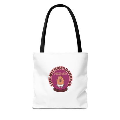 "Life Without Dance Is Pointeless" Capybara Canvas Tote Bag – Funny Dance Pun Tote for Dancers & Animal Lovers