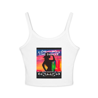 "Line Dancer" Spaghetti Strap Tank Top – Western-Inspired Country Dance Graphic – 'Get Your Boots in Line' Women's Dance Tank