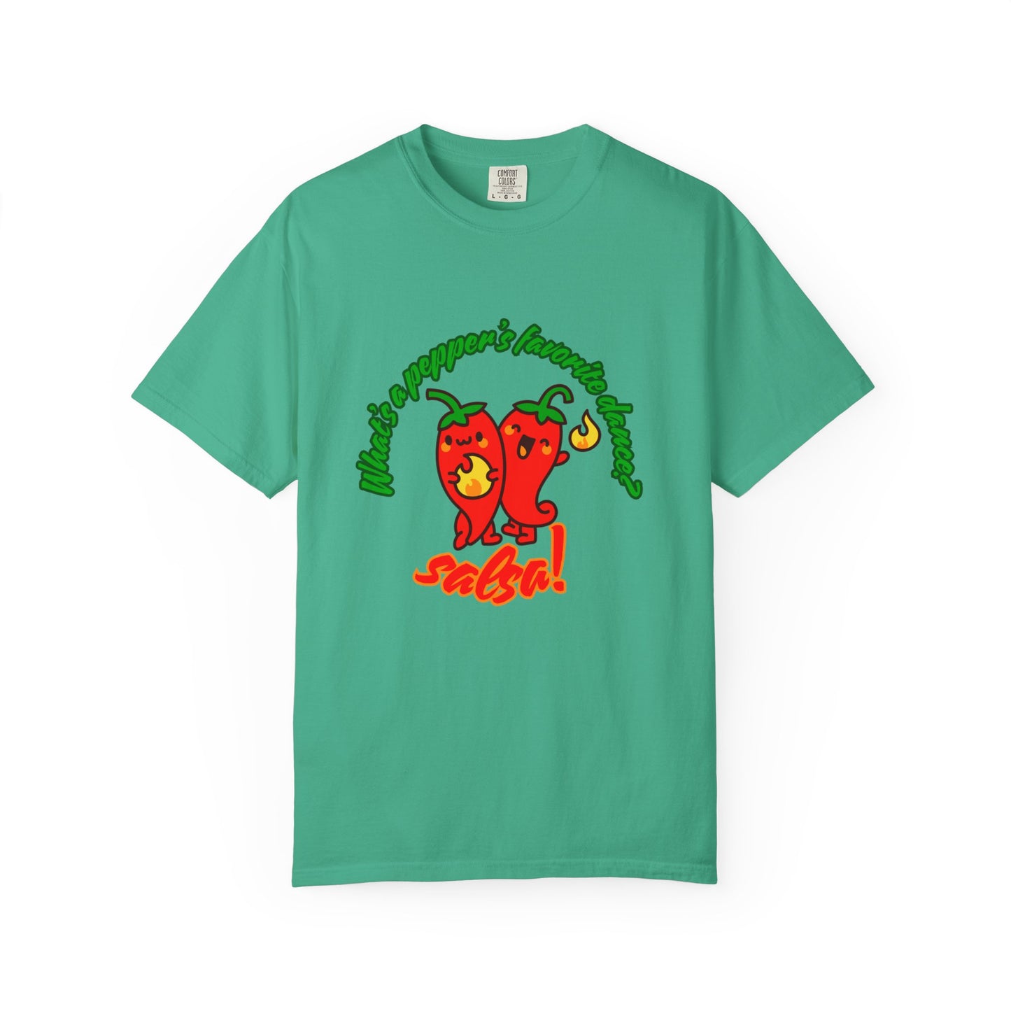 "What's a Pepper's Favorite Dance? Salsa!" Dance Pun Unisex Garment-Dyed T-Shirt – Funny Dance Joke Tee with Cute Pepper Graphic – Dance Humor Shirt for Food & Pun Lovers