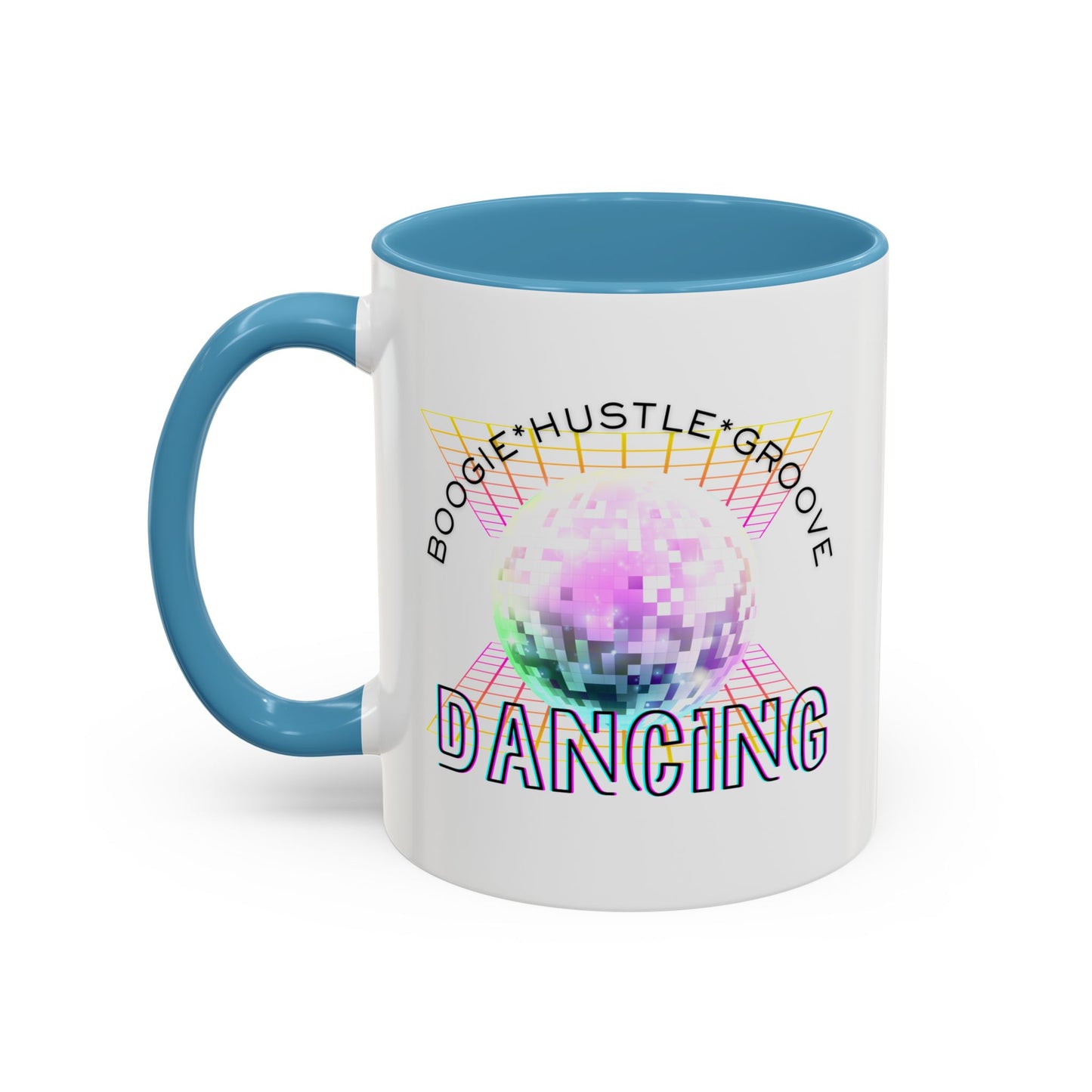 "Boogie, Hustle, Groove - Dancing" Disco Accent Coffee Mug – Fun Retro Dance Gift for Coffee Lovers