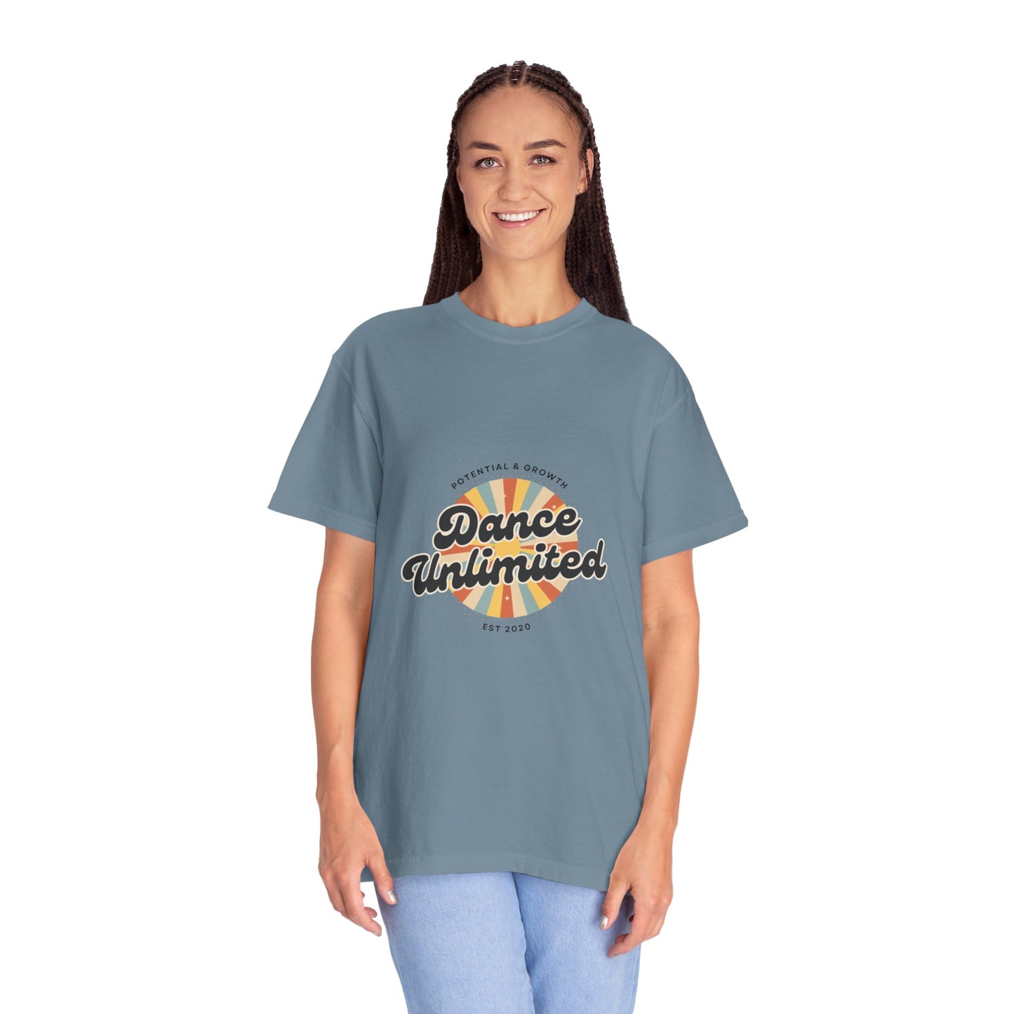 "Dance Unlimited, Potential & Growth" Unisex Garment-Dyed T-Shirt – Retro-Inspired Dance Motivation Graphic Tee – Inspirational Shirt for Dancers"