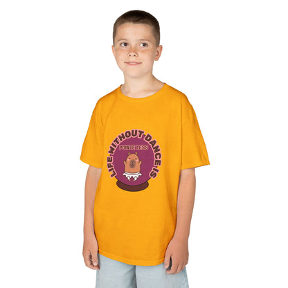 "Life Without Dance Is Pointeless" Youth Dance T-Shirt – Cute Capybara Ballerina Graphic Tee for Kids