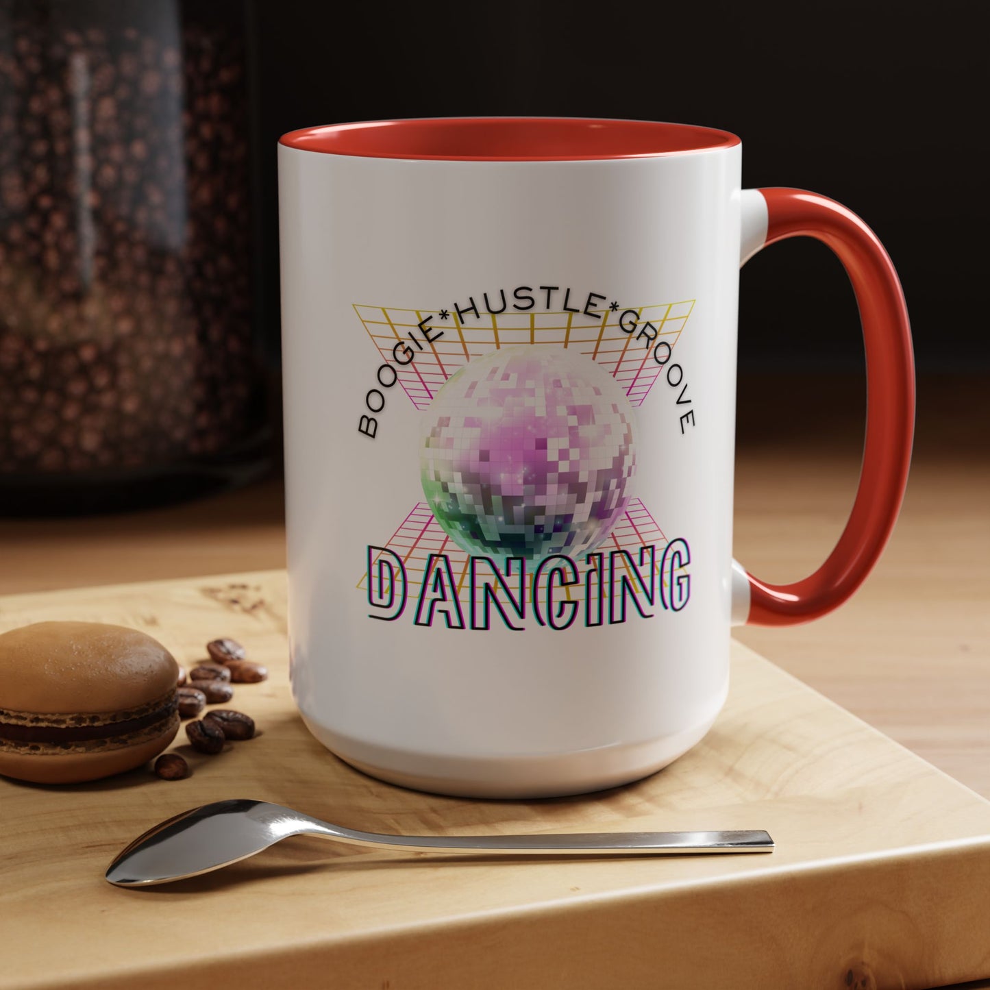 "Boogie, Hustle, Groove - Dancing" Disco Accent Coffee Mug – Fun Retro Dance Gift for Coffee Lovers