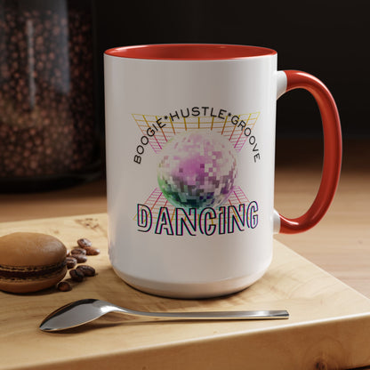 "Boogie, Hustle, Groove - Dancing" Disco Accent Coffee Mug – Fun Retro Dance Gift for Coffee Lovers