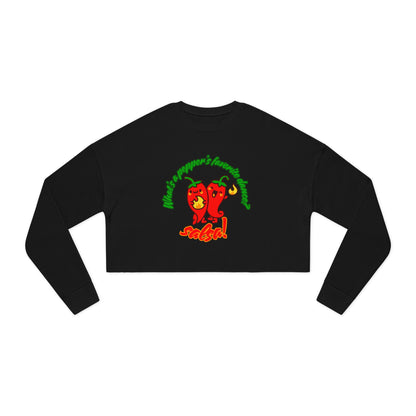 "What’s a Pepper’s Favorite Dance? Salsa!" - Women’s Cropped Sweatshirt | Cute Food Pun Dance Pullover with Pepper Graphic