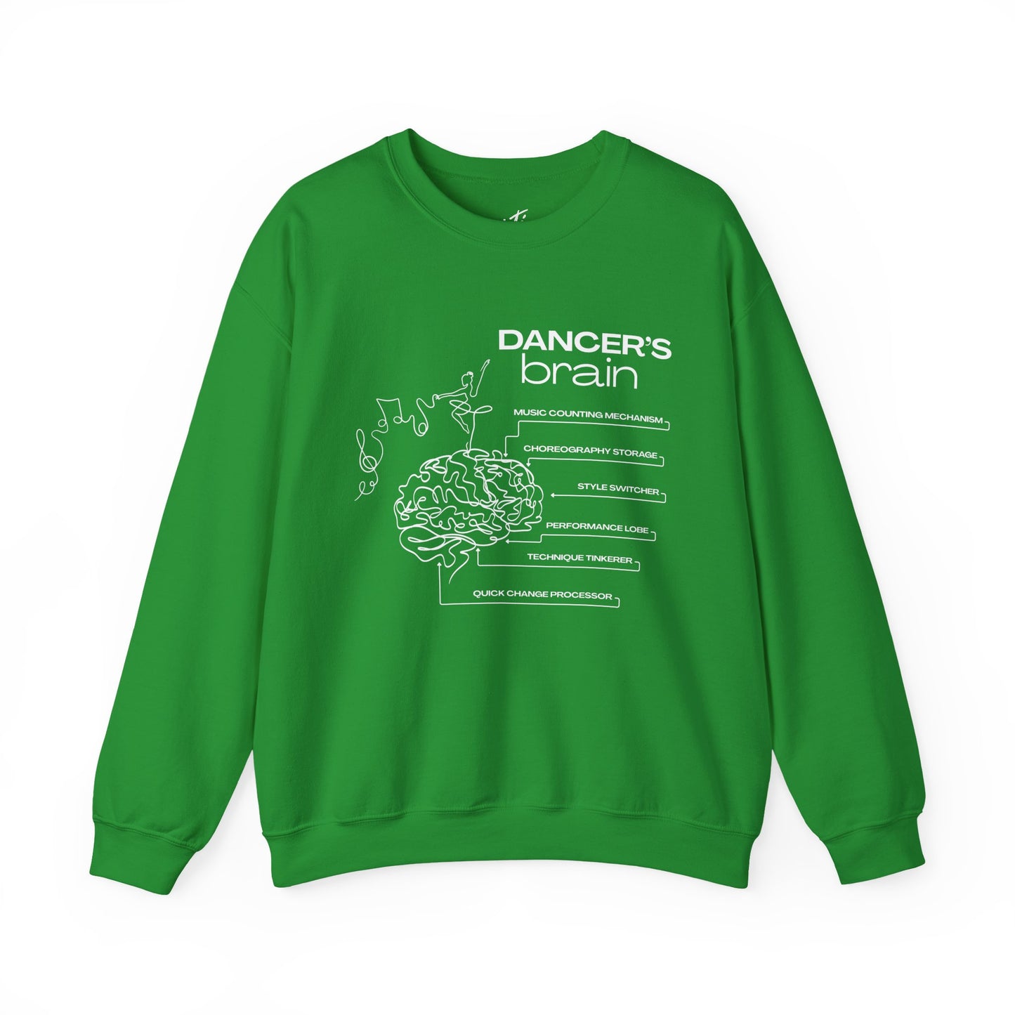“Dancer’s Brain” Funny Dance Anatomy Sweatshirt – Unisex Heavy Blend Crewneck with Optional Name or Studio Personalization
