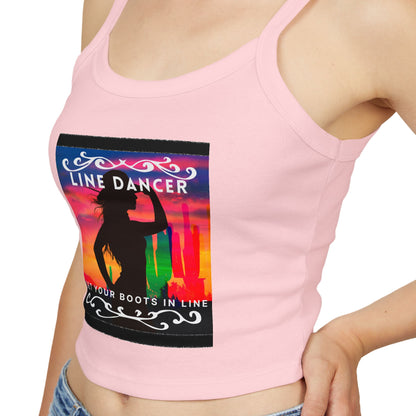 "Line Dancer" Spaghetti Strap Tank Top – Western-Inspired Country Dance Graphic – 'Get Your Boots in Line' Women's Dance Tank