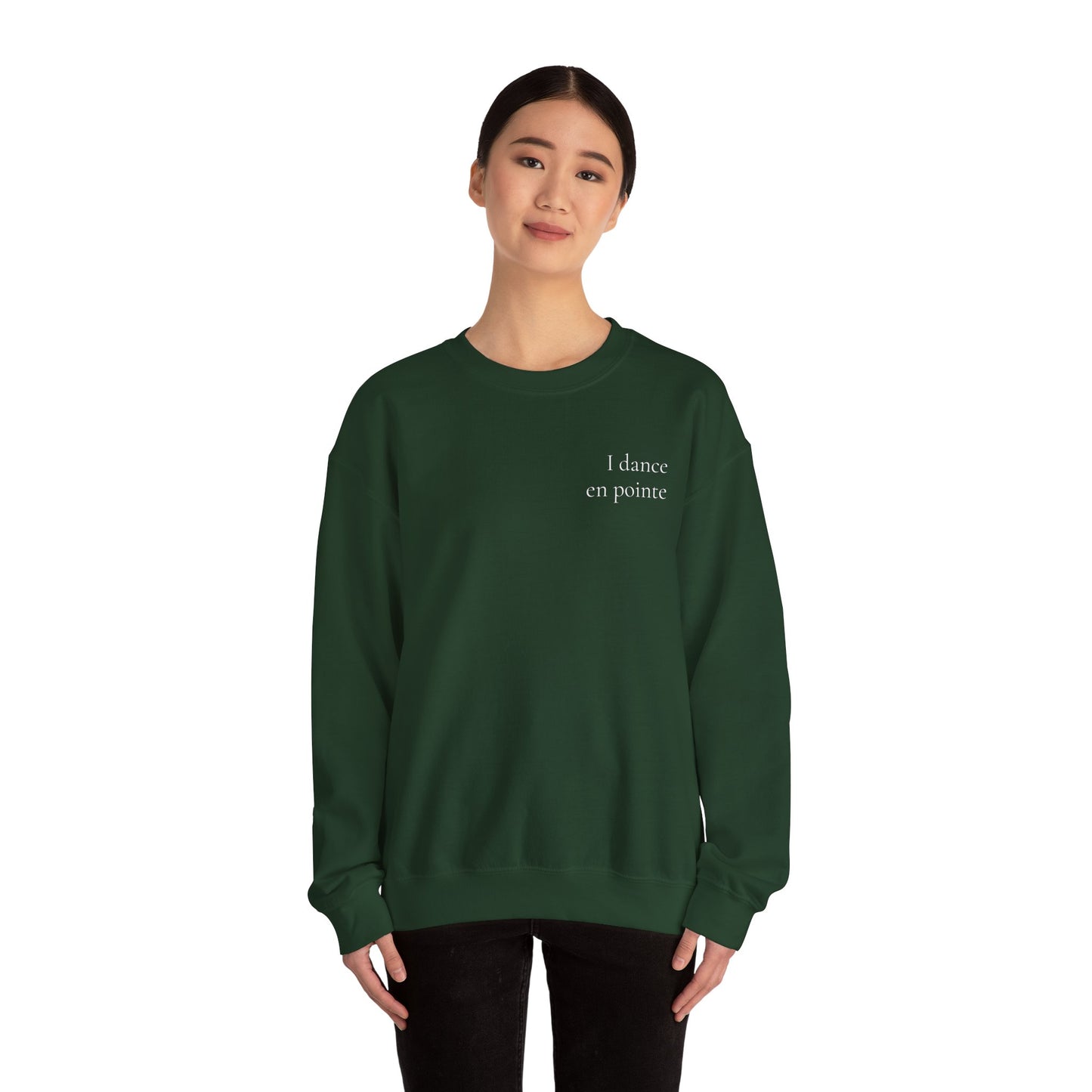 “I Dance en Pointe” - Optional Personalized Sleeve - Ballet Unisex Heavy Blend™ Crewneck Sweatshirt with Front and Back Print