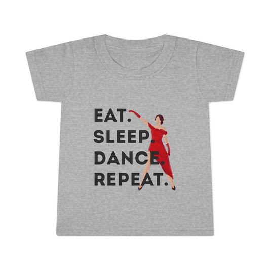 "Eat Sleep Dance Repeat" Toddler T-Shirt – Bold Dancer Graphic Tee for Kids – Short Sleeve Dance Shirt for Toddlers