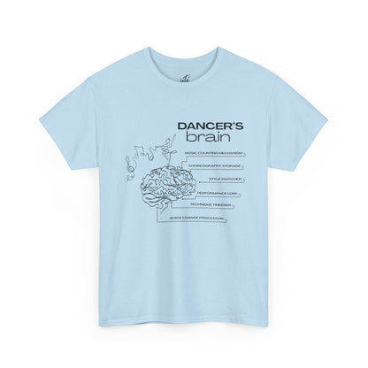 “Dancer’s Brain” Funny Dance Anatomy T-Shirt – Unisex Heavy Cotton Tee with Cute Dancer Brain Diagram and Optional Back Personalization