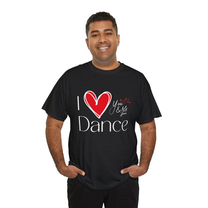 "I Love Dance" Unisex Heavy Cotton Tee – Hand-Drawn Heart & Note Graphic Dance Lover T-Shirt