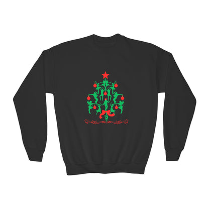 "Christmas Tree Dancer Silhouette" YOUTH SWEATSHIRT  Crewneck – Festive Ballet & Dance Holiday Sweatshirt for Dancers, Teachers, and Studios